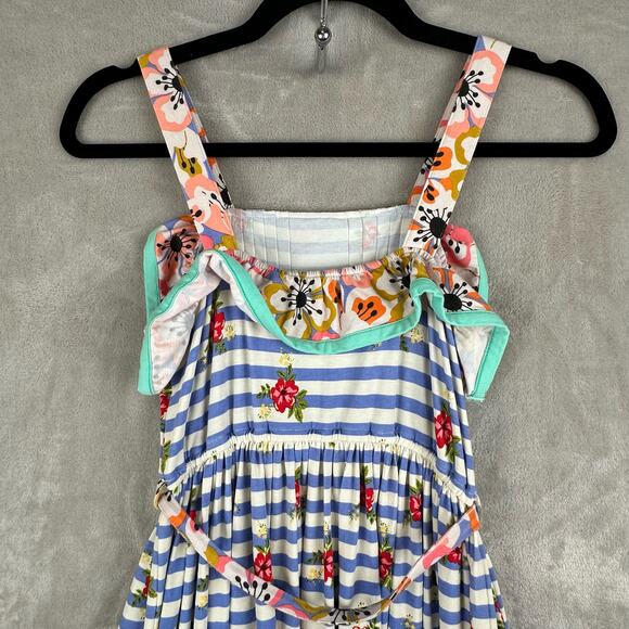 435 Matilda Jane Dress Girls 12 Blue Striped Floral Endless Summer Maxi Spring - Picture 6 of 13